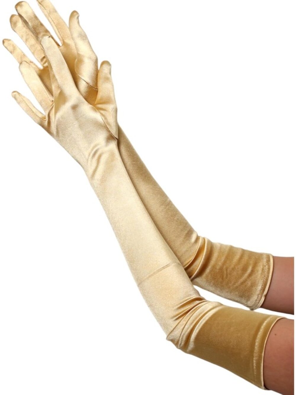 Women's Gold Extra Long Super Stretch Elbow Party Bride Quality Satin Gloves